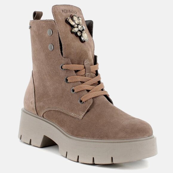NEW Igi&Co lace-up ankle boots water-repellent suede with rhinestones 2511 2M9 - Picture 2 of 6